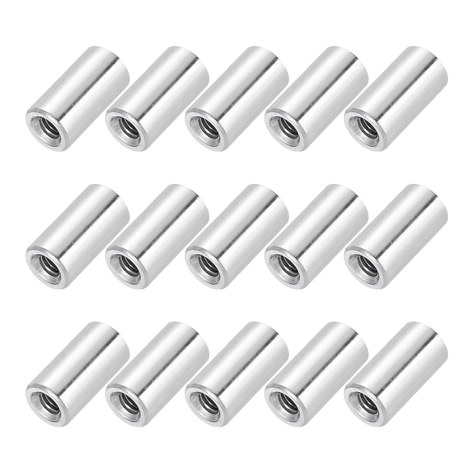 PATIKIL M4x0.7mm Pitch 304 Stainless Steel Round Coupling Nuts, 15 Pcs 15mm / 0.59" Length Metric Coarse Thread Connector Sleeve Rod Bar Stud Fully Threaded Nut Fasteners, Silver Tone โ image 1