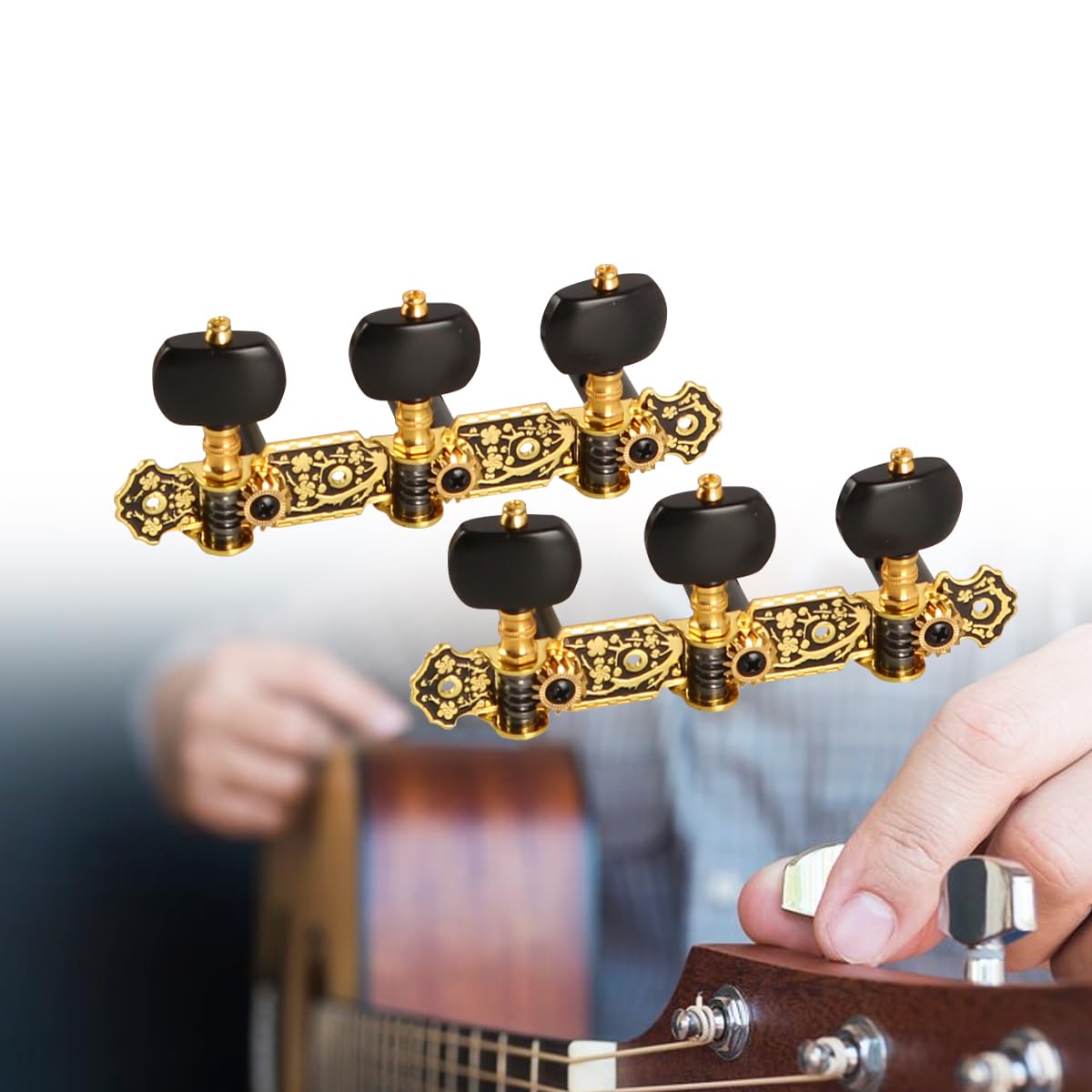 Clavijeros de Guitarra, Juego de 3 + 3 Clavijas de afinación, Clavijas de afinación para Guitarra clásica, Clavijas de afinación, afinador para Guitarra clásica, botón Negro