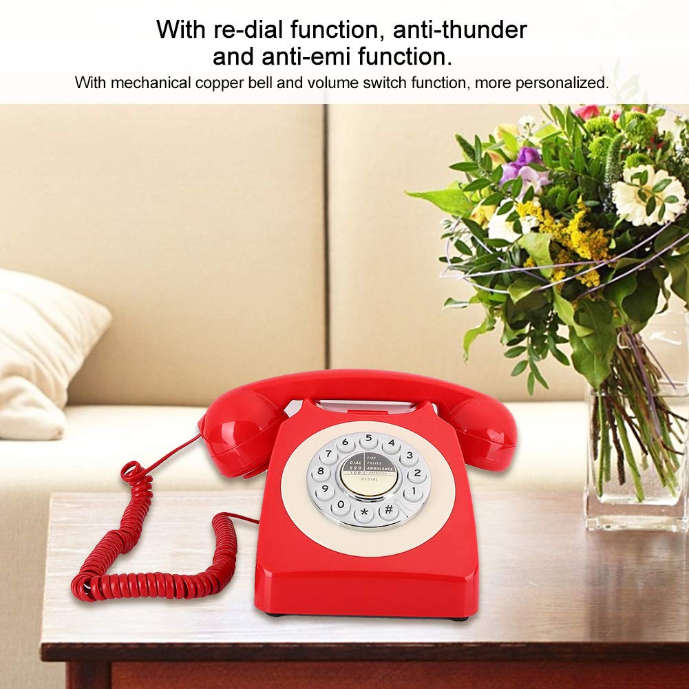 Asixxsix Telefono Antico Vintage Telefono da Scrivania di Alta qualità per Hotel Microtelefono con Composizione retrò per Fan Stile Vecchio Stile Materiale ABS Rosso
