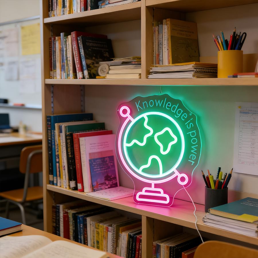 Image of Nordstylee World Map Neon Light, 3D Globe LED Wall Sign in Pink Blue Green - Dimmable USB Powered Acrylic Light for Gaming Room, Kids Bedroom Decor, Cool Night Light Gift for Teens, Boys & Girls