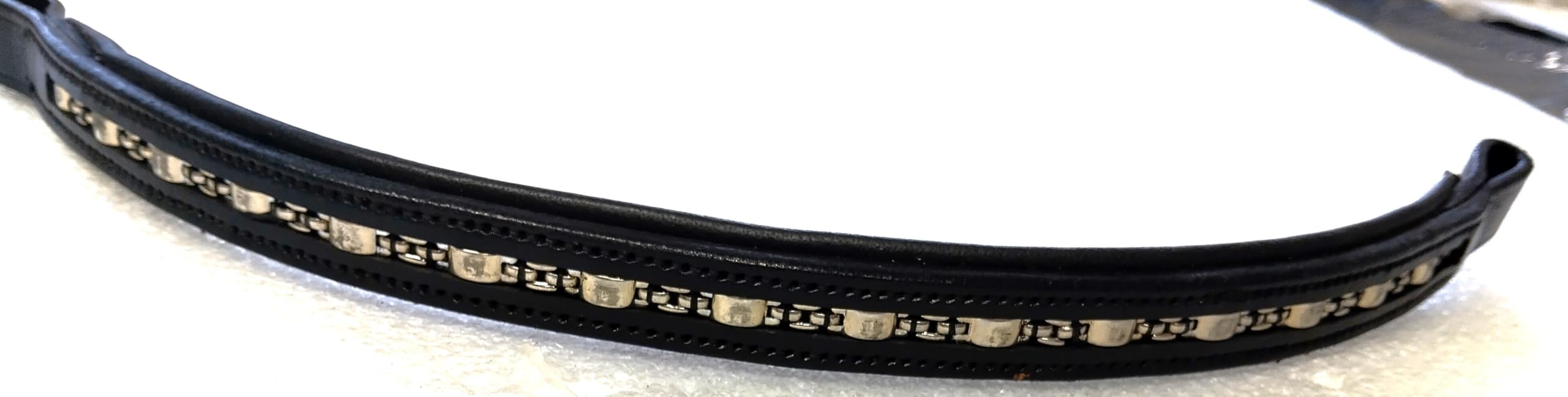 Cwell Equine Quality Leather Designer Silver Chain Browband Padded BLACK F/C/P (Pony)