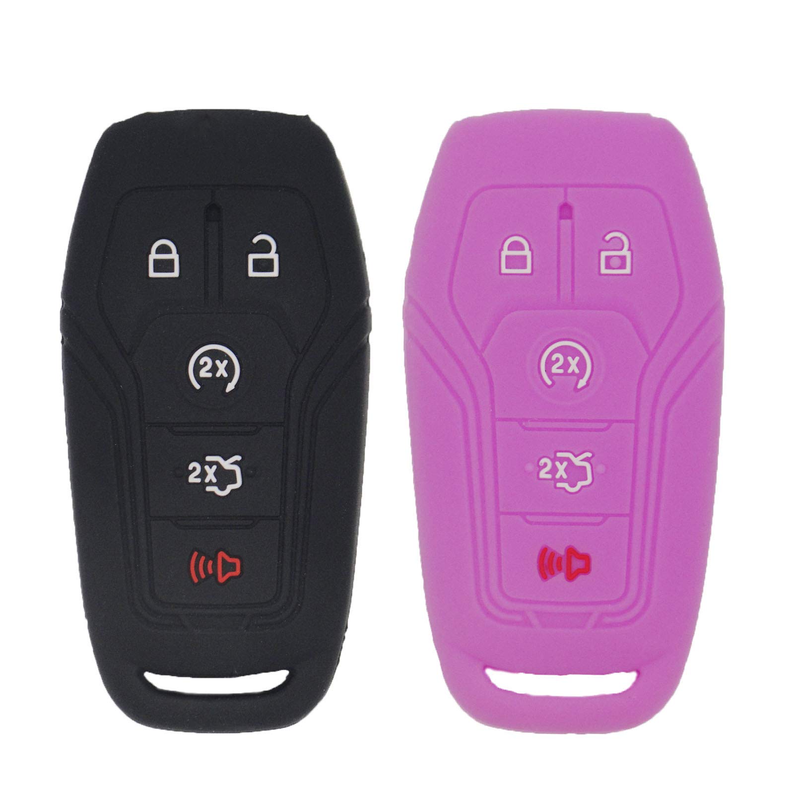 LemSa 2Pcs 5 Buttons Soft Silicone Key Fob Cover Case Remote Keyless Protector Bag Holder Compatible with Ford F-150 F-450 Fusion Explorer Lincoln