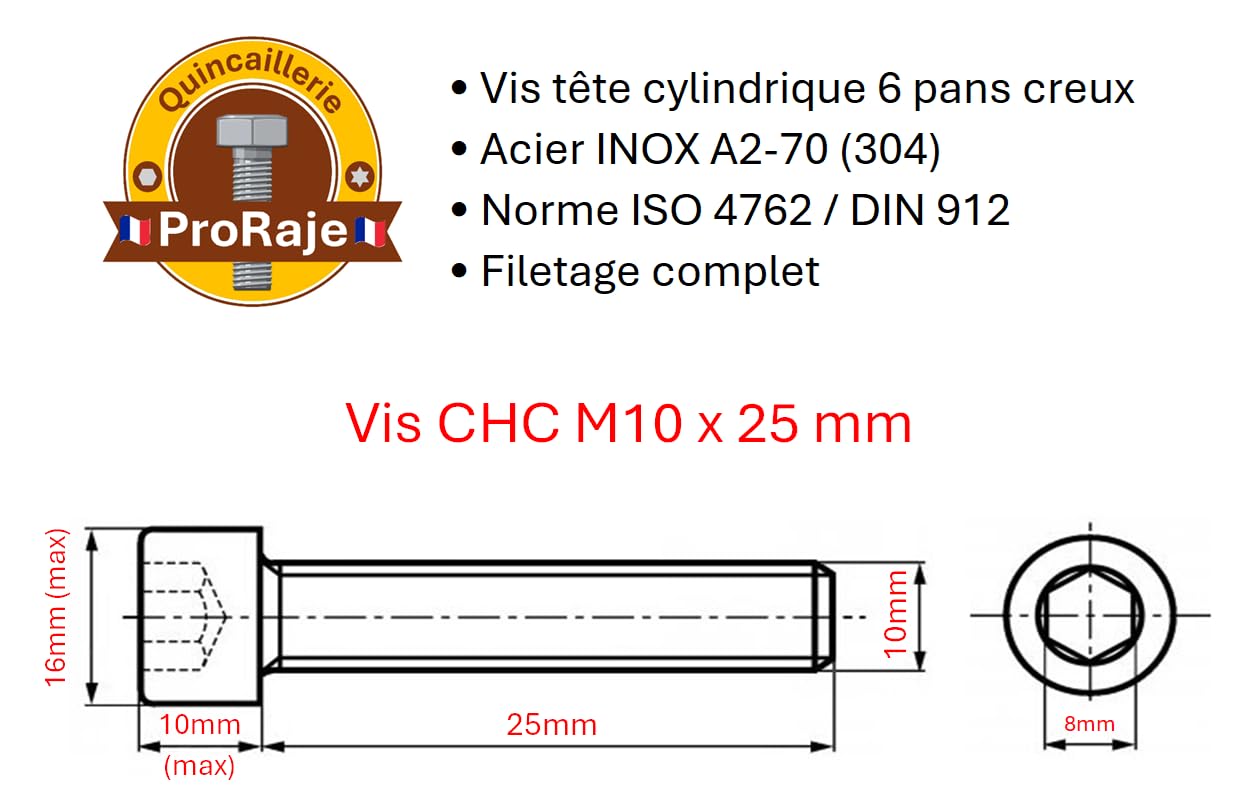ProRaje, Stainless Steel Screws M10 x 25 mm - Image 3