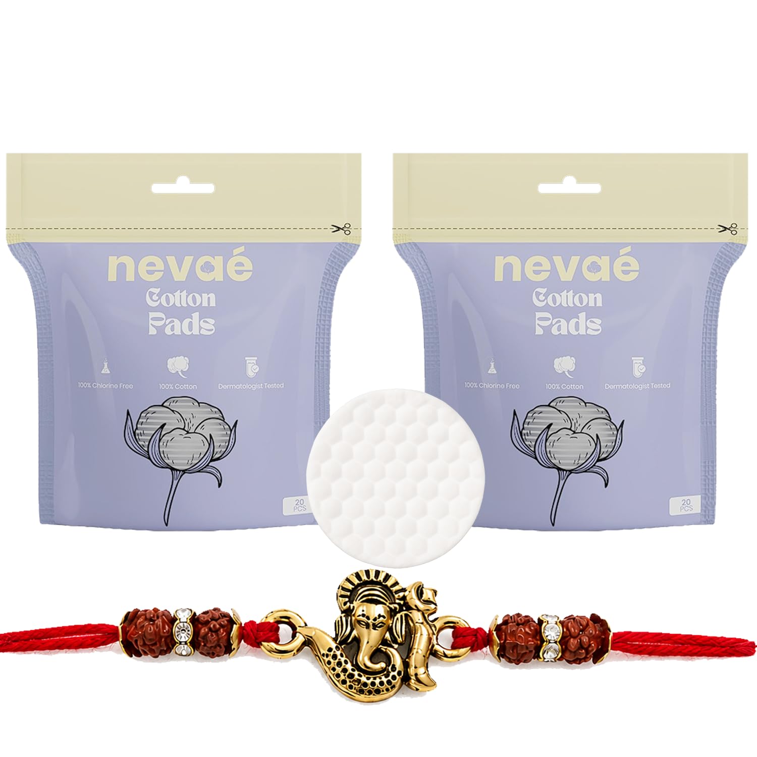 Nevae Cotton Pads 40 Pcs with Ganesh Rakhi Set for Brother | Soft & Skin-Friendly | Highly Absorbent | Lint-Free | Makeup Remover & Toner Use | rakhi set for brother-picture-18