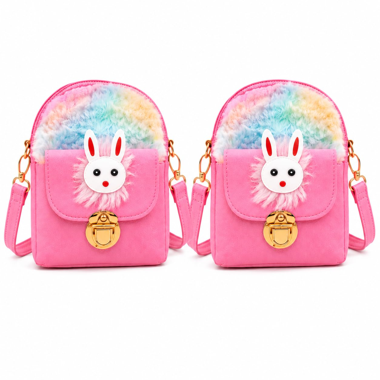Pack of 2, Bunny Sling Bag for Girls, Pink, Soft Fur, Rabbit Design, Adjustable Strap, Ages 3-10 Years-image-5