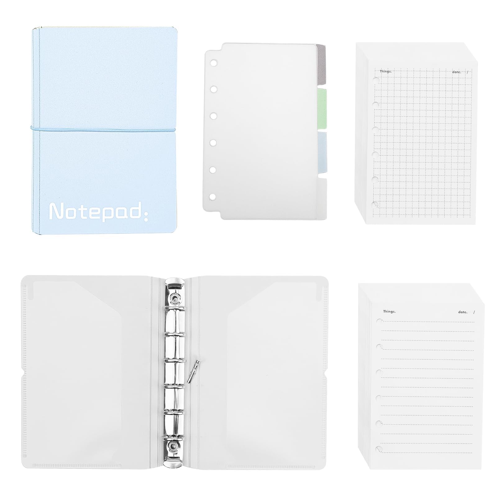 LERANXIN A7 Binder Notebook, Blue A7 Notepad with Spacers, 6-Ring Refillable Notebook for School, Office and Travel