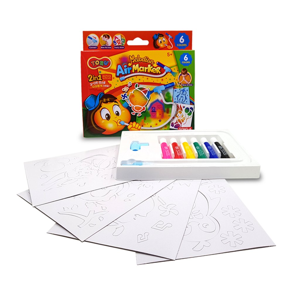 TORU Melodion Air Marker Sprayer Set, Drawing Color Pens/Easy-to-use air Marker/Airbrush Craft Kit with Stencils (6 Colors)
