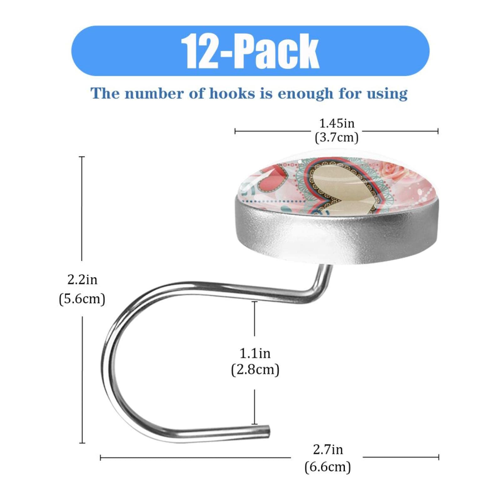 Produktbild von Whaline Duschvorhanghaken 12 Stück | Valentinstag Herzen Design | Harz & Metall