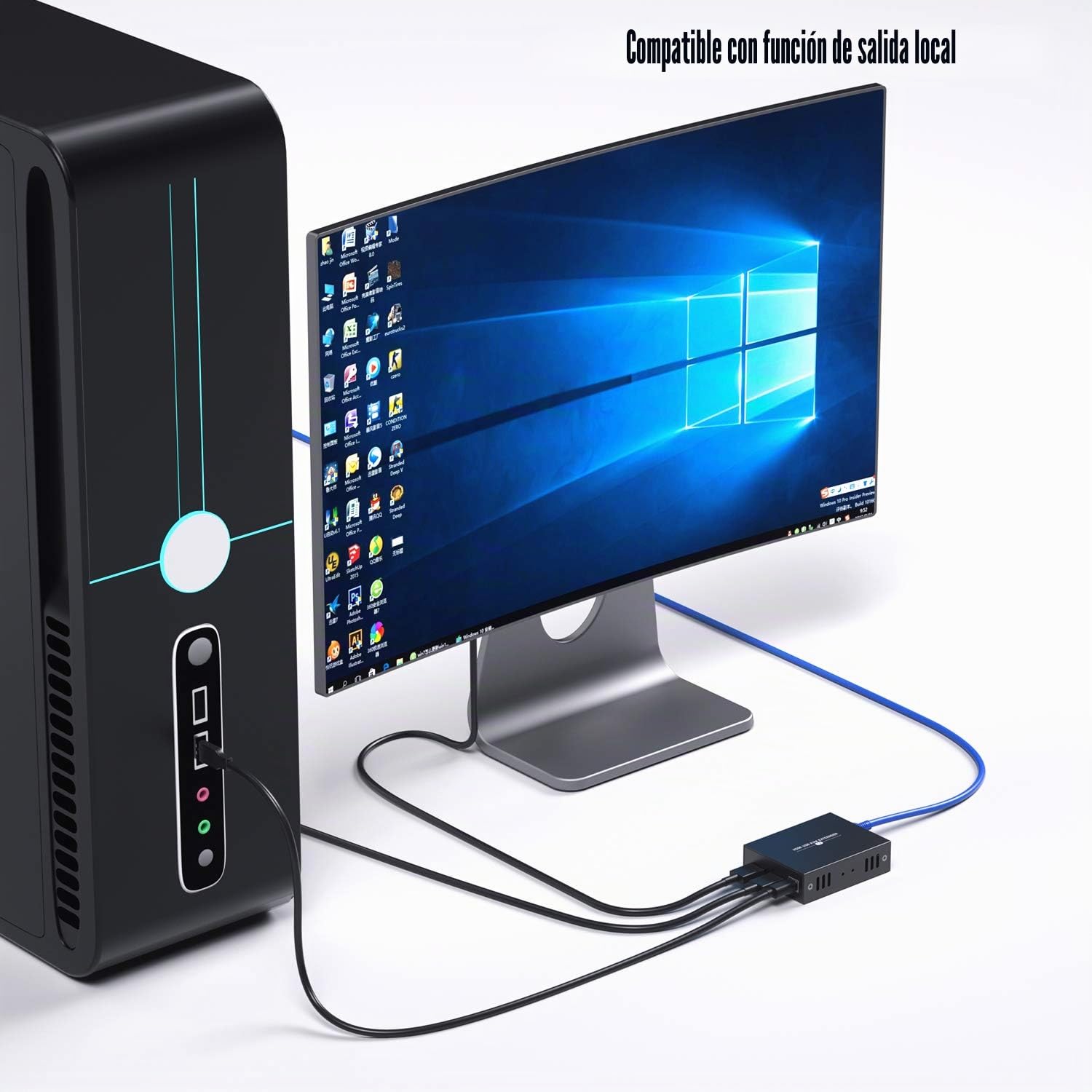 PWAYTEK Extensor KVM HDMI 1080p@60Hz y 3D, transmisión hasta 50m (164ft) por cable Cat5e/Cat6/Cat7, control remoto de ratón y teclado, conjunto emisor y receptor (Gris)