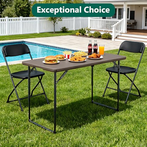 Folding Table, 4FT Foldable Picnic Table with Carrying Handle, Heavy Duty Fold-in-Half Portable Table for Weddings, Camping, RV Travel, Parties, BBQs, and Indoor Use, Easy to Fold and Store, Khaki - Image 4