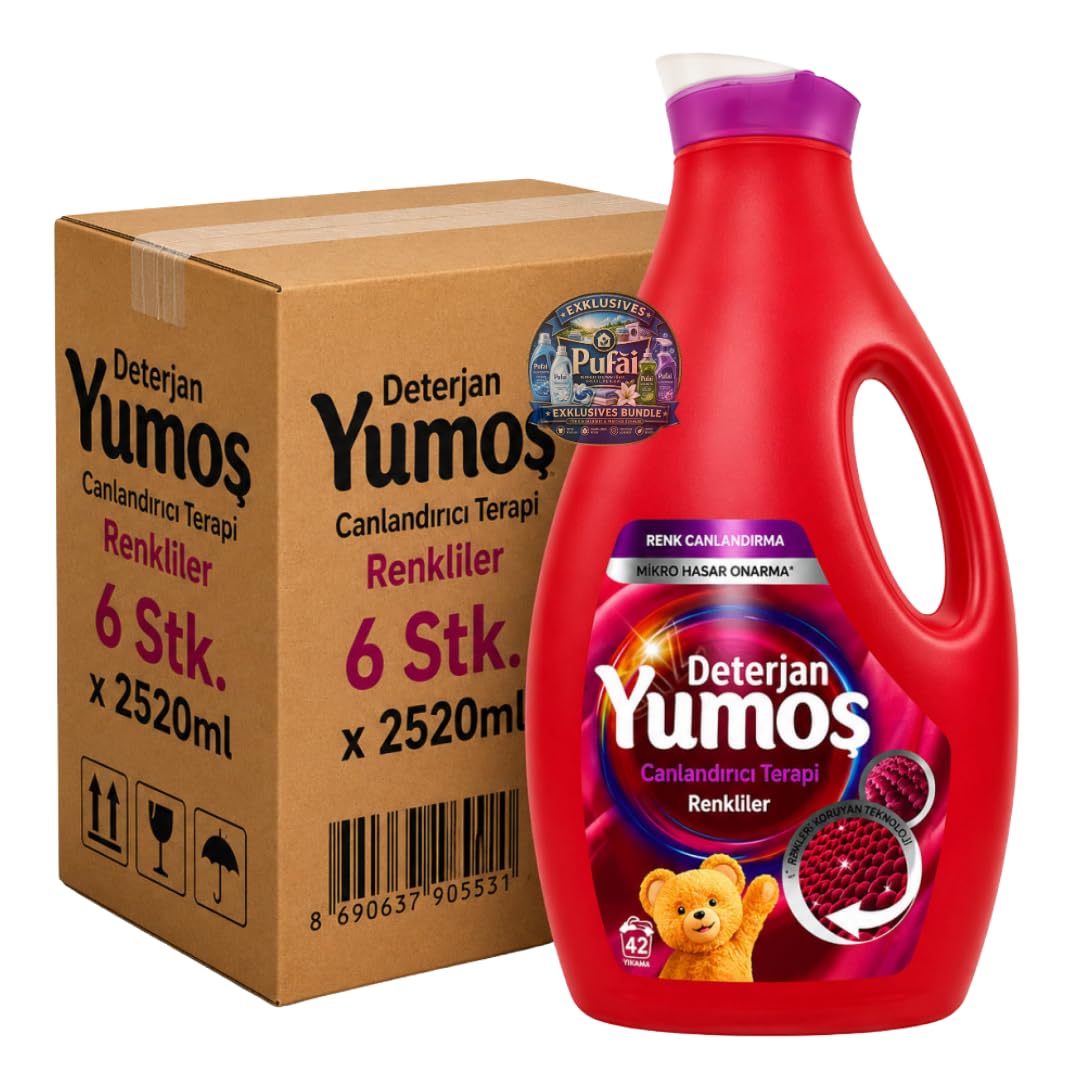 PUFAI Bundle – YUMOŞ Waschmittel Buntwäsche Flüssig – Waschmittel für farbige Textilien, 2520ml, 6 Stück