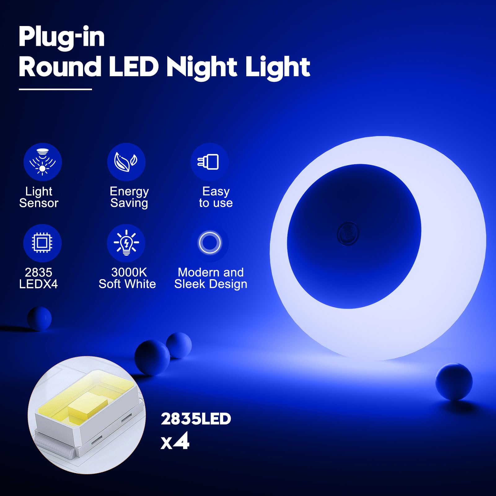 fesnne Luz de noche, enchufe de pared, sensor de crepúsculo, luz nocturna LED azul, 0,5 W, 2 luces nocturnas para adultos, dormitorio, baño, pasillo, cocina