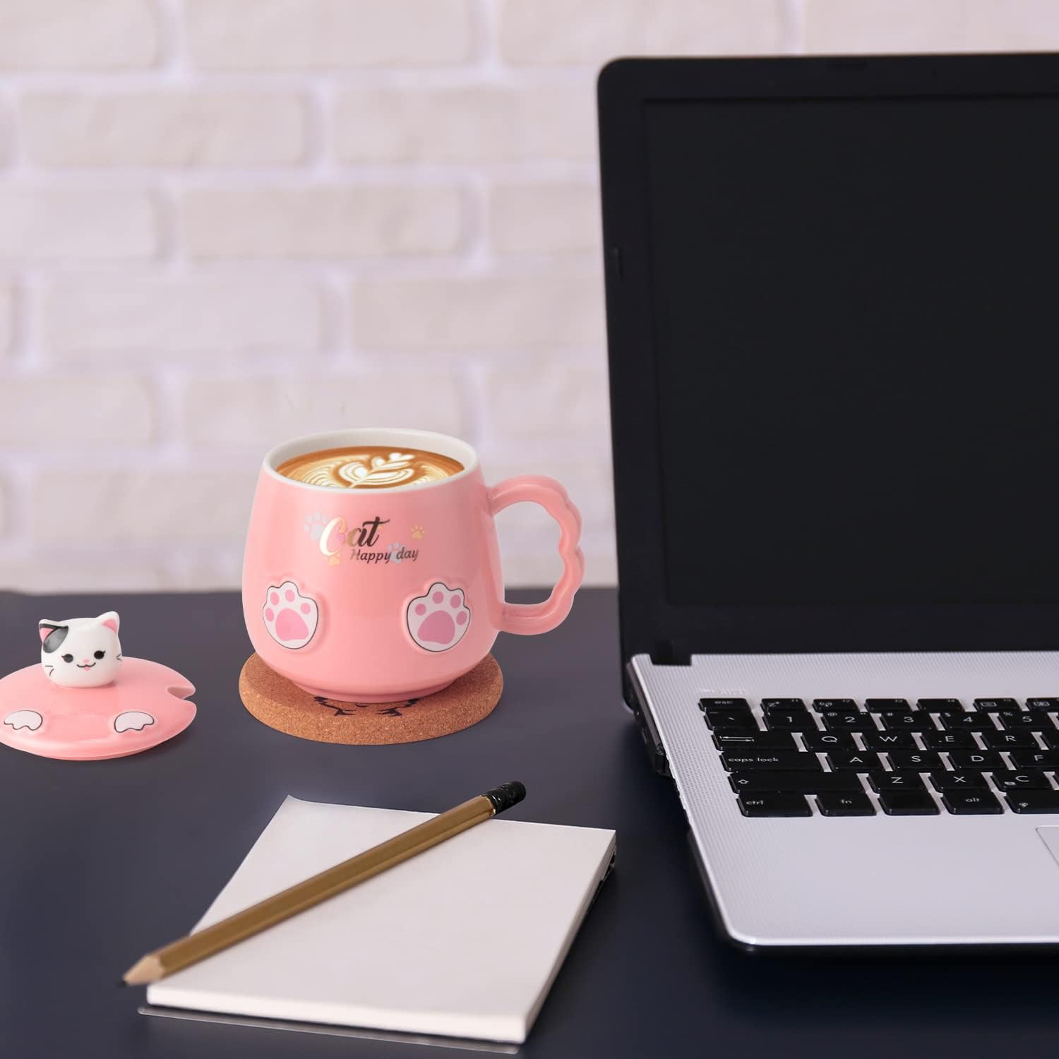 Bgbg Cute Cat Mug, Novelty Ceramic Coffee Tea Milk Cup with Lovely Kitty Lid, Kawaii Claw Spoon, Anime Coaster, Novelty Things Birthday Christmas Gift for Cat Lovers Women Her, 14 oz, Pink - Image 3