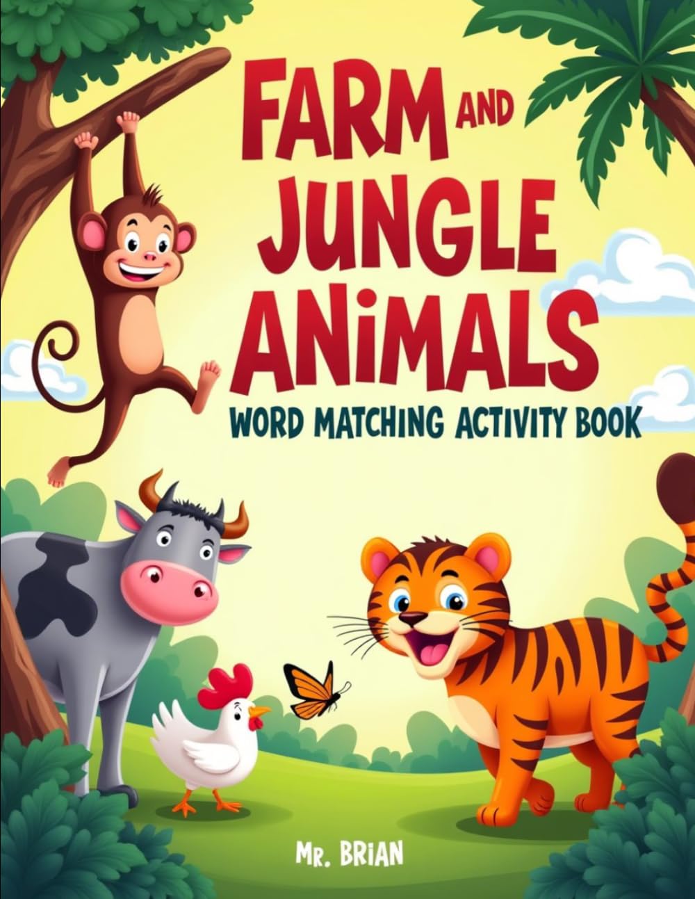 Farm and jungle animals: word matching activity book
