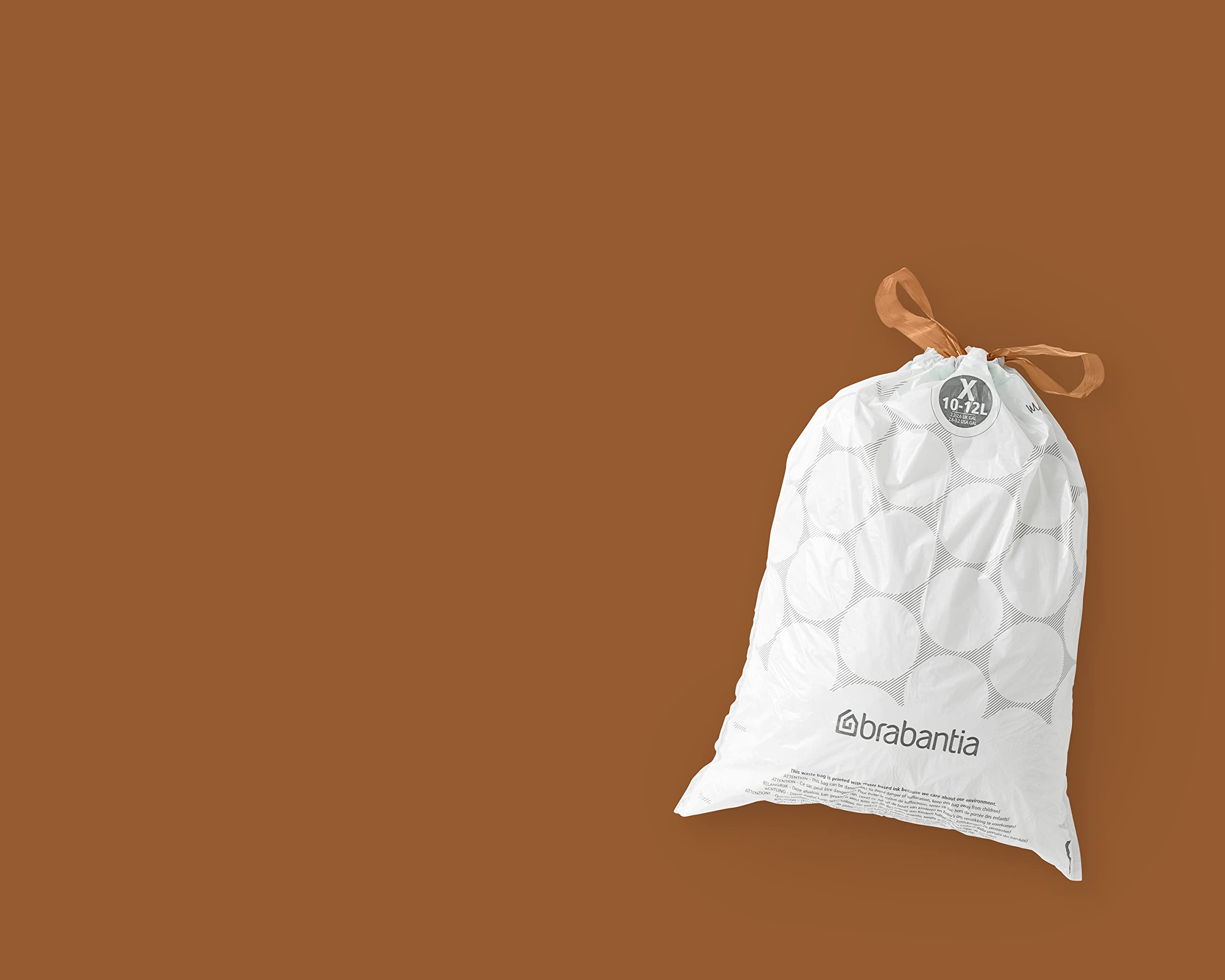 Brabantia Sacs Poubelle PerfectFit Multipack (Code X - 10L / 12L), Ultra Résistant, Poignées Coulissantes, 10 rouleaux (200 Sacs)