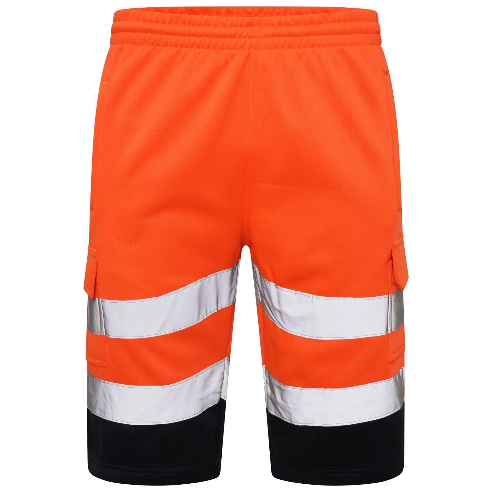 Durus Workwear Men's Orange/Navy Hi Vis Workwear Reflective Safety Cargo Fleece Shorts