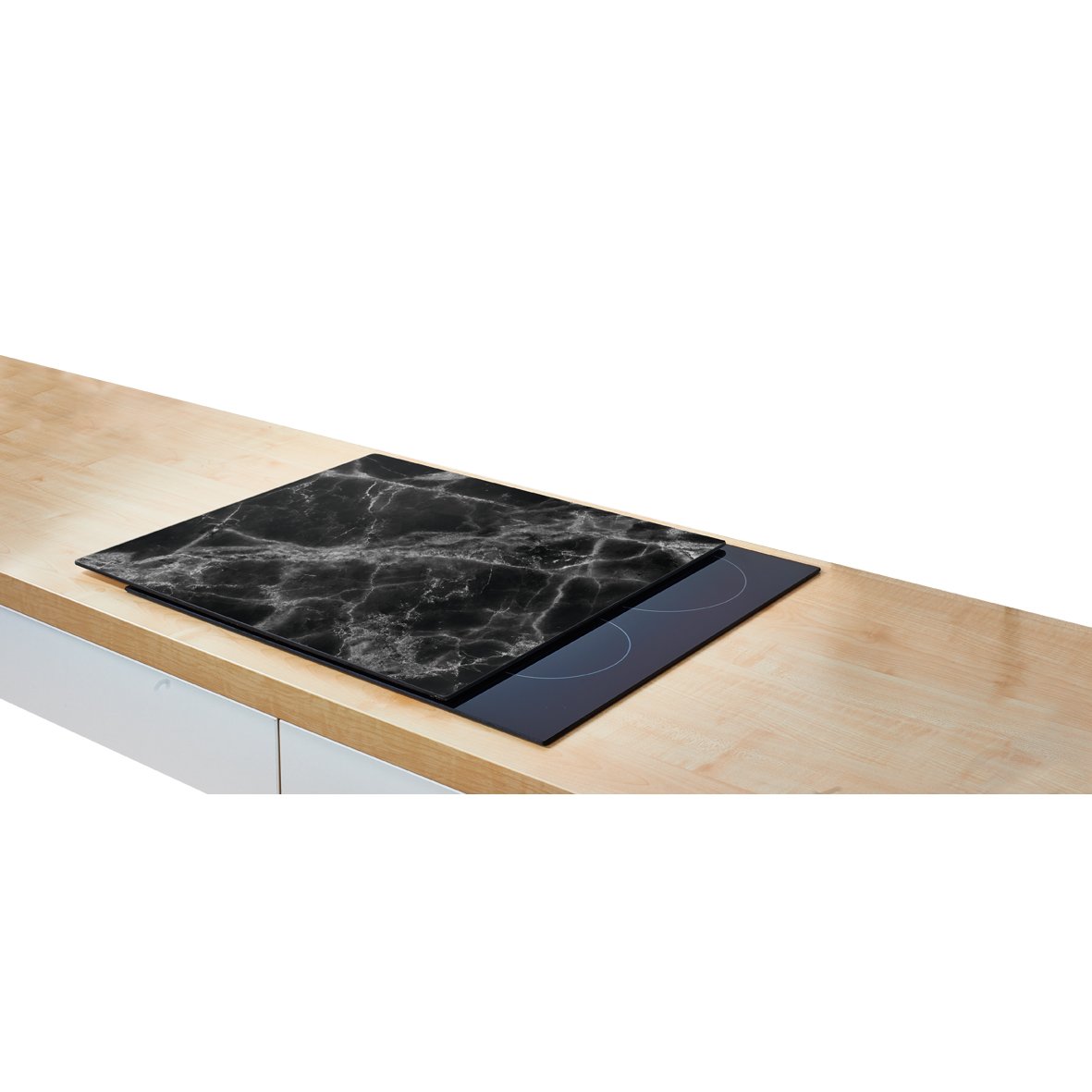 Keramische kookplaatafdekking, 2-delig, 60 x 52 cm, marmer, zwart-wit, brandbescherming, glasplaat
