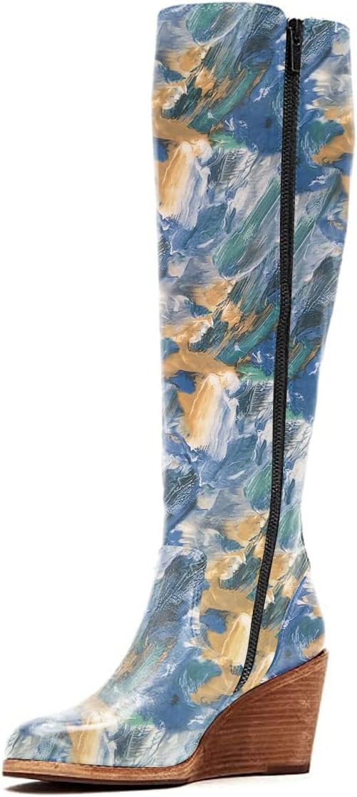 FSJ Women Comfy Buckle Zipper Wedge Heels Closed Point Toe Fancy Pull On Office Fashion Winter Boots Size 4-15 US