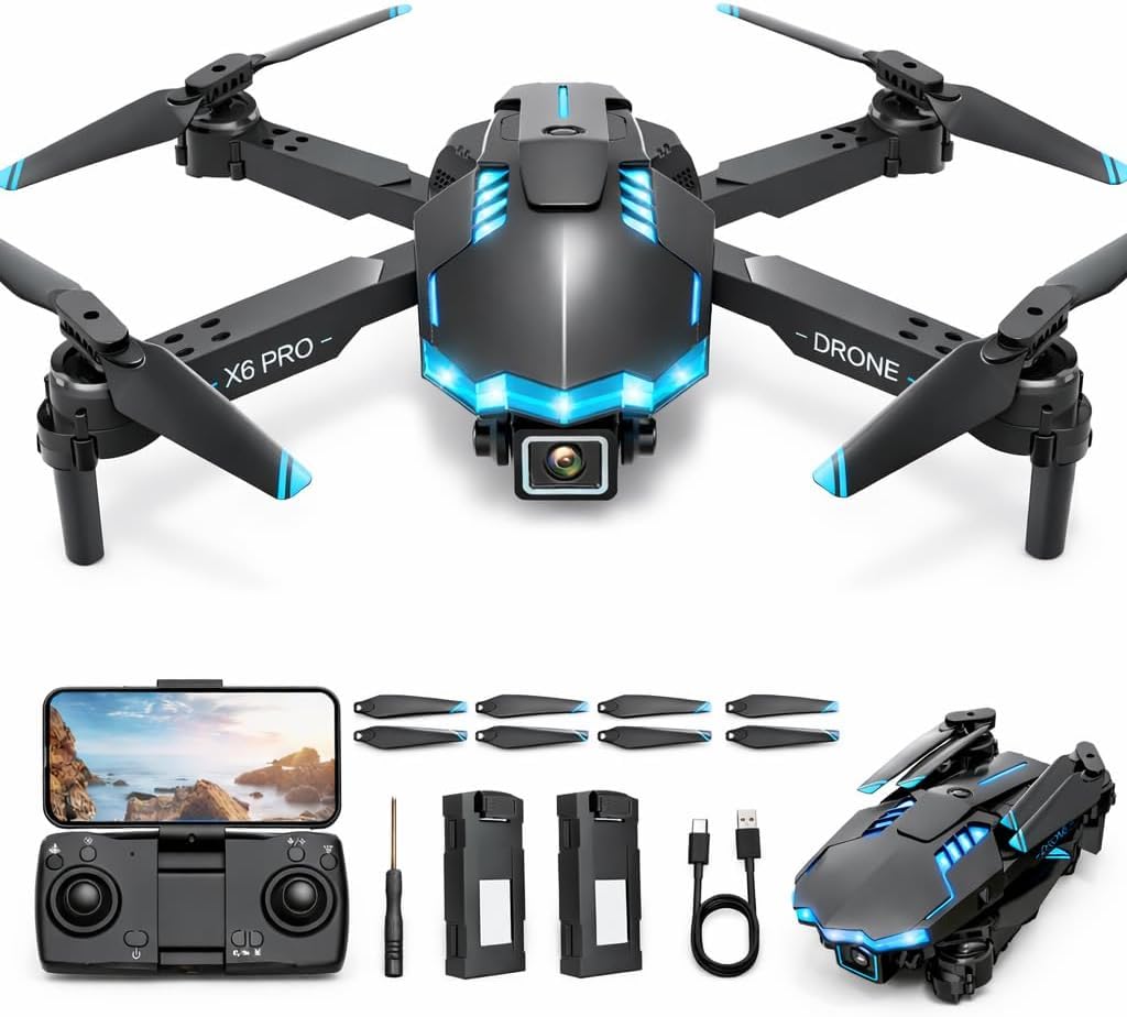 Dron con Cámara 1080P para Niños y Principiantes, Mini Drone Plegable FPV con Motor sin Escobillas, 2 Baterías, Retención de Altitud, Modo sin Cabeza, Juguetes Regalo para Niños y Adultos (Blue)