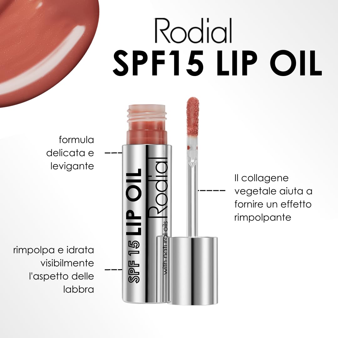 Rodial Lip Oil SPF 15 - Olio Labbra Nutriente, Infuso di Collagene, Protettivo per Tutti i Tipi di Pelle - Idratazione Dewy e Protezione UV - Super Lucido e Tinto, 4 ml