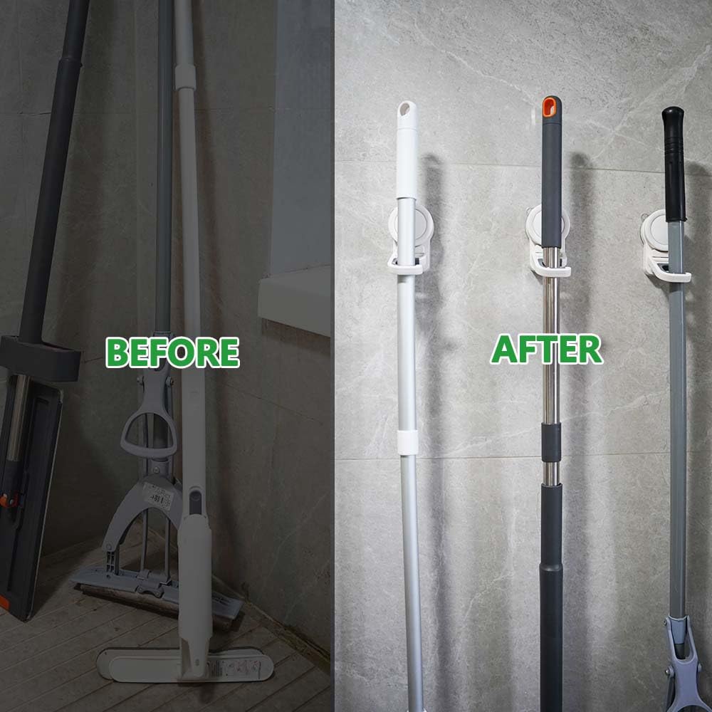 Soporte para trapeador de pared con ventosa, soporte para escoba, mango de trapeador, organizador de limpieza para el hogar, sin taladrar, soporta hasta 12-15 libras (paquete de 3) 6