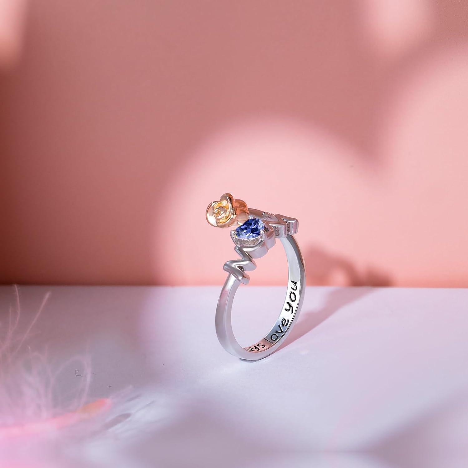 Rose Ring For Women, Flower Ring For Women, Sterling S925 Silver, Birthstone Ring for Mother from Son Daughter, Birthday Gift For Mom, Adjustable Ring, I Love You Mom - Image 6