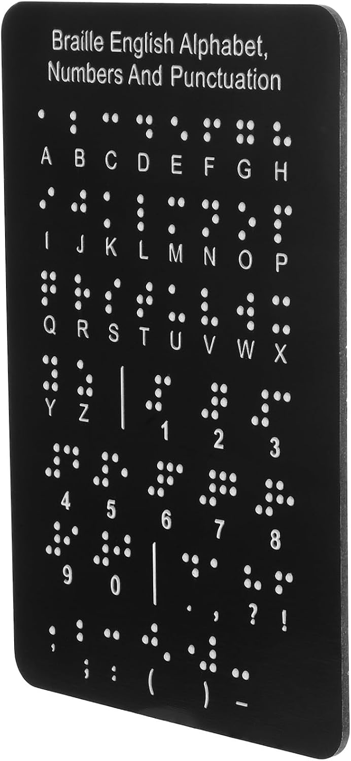 KICHOUSE Braille Alphabet Learning Board with Raised Dots and Numbers, Black Tactile Braille Language Alphabet Tool for Beginners, Portable Educational Aid for Blind and Adults