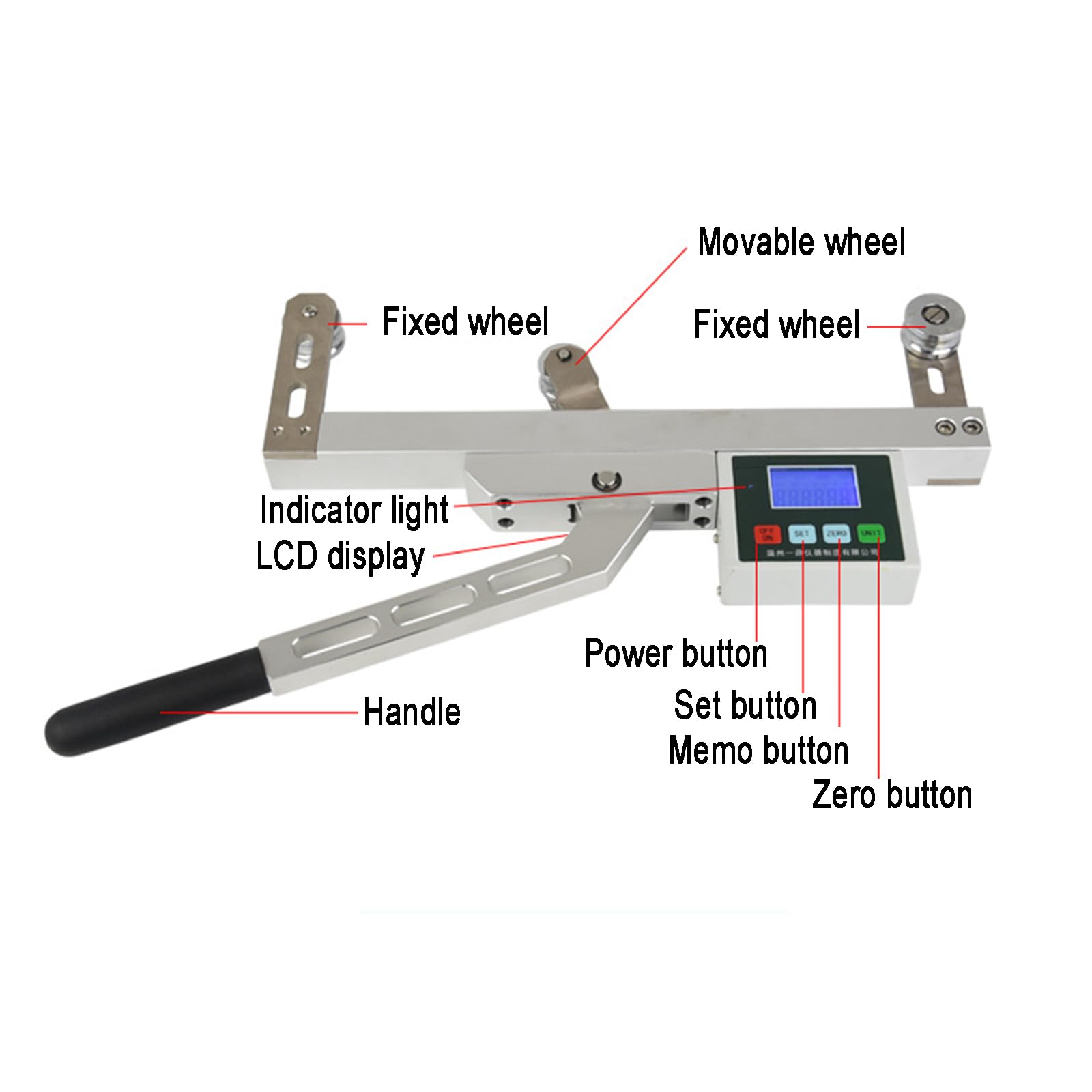 Probador digital de tensión de cuerda de elevador, medidor de tensión de cuerda de alambre LCD, 5000 N, conversión de 3 unidades (N/Kg/Lb), ahorra 383 conjuntos de datos, para pruebas de tensión