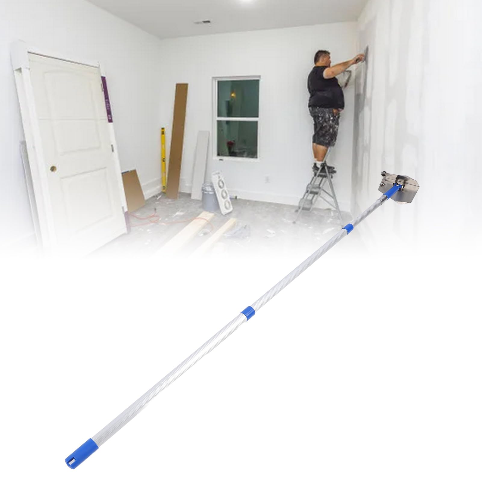 Raschietto per Stucco in Acciaio Inossidabile, Set di Attrezzi per Angoli per Cartongesso, Rullo per Pittura Angolare per Raschietto per Stucco per Pareti con Asta Telescopica