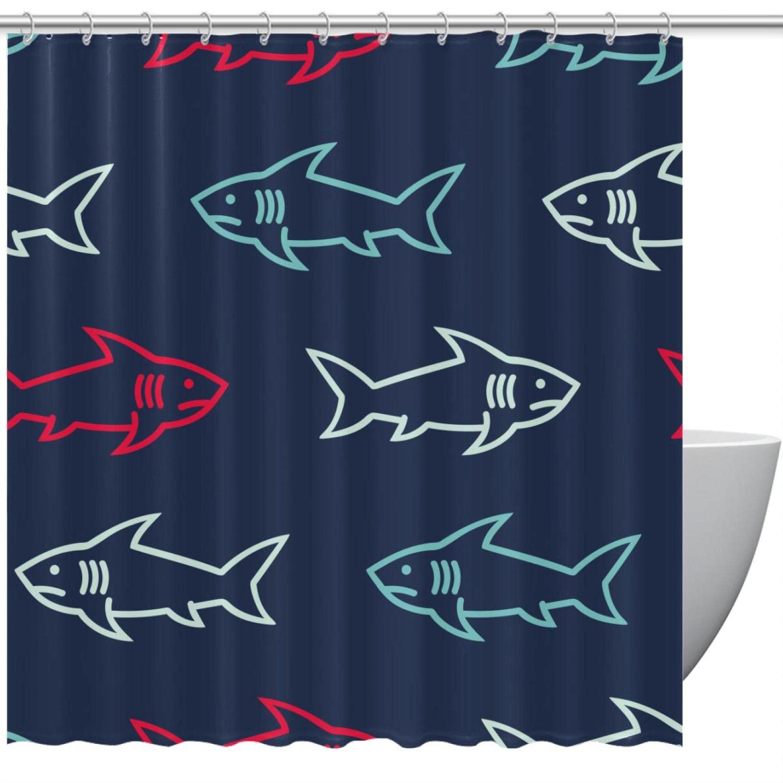 Rideau de douche requin 152x182 cm étanche avec 12 crochets