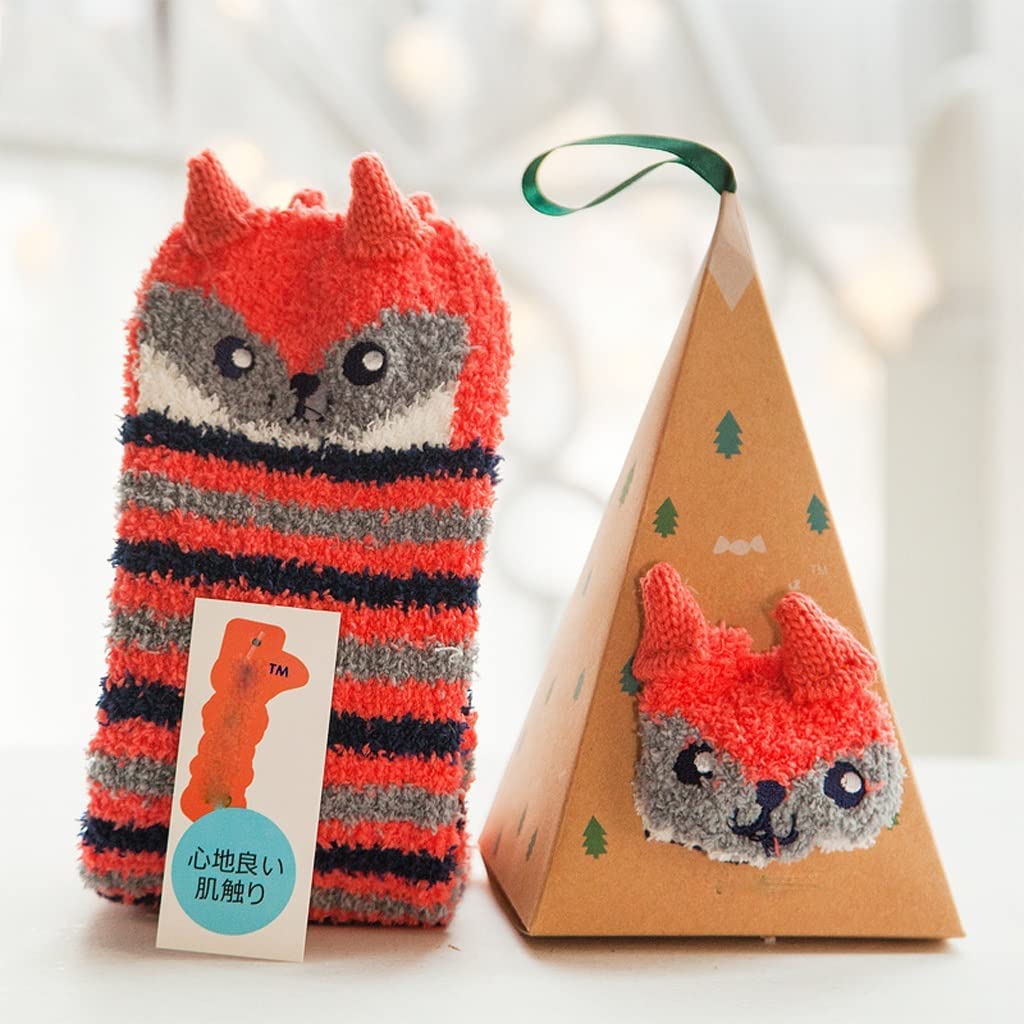 Calcetines de la Navidad Regalo 3D Fluffy Coral Terculla de Terciopelo Grueso Calcetín de Invierno Caliente for Mujer Año de Regalo Sox con Caja (Color: D Tamaño: Un tamaño)