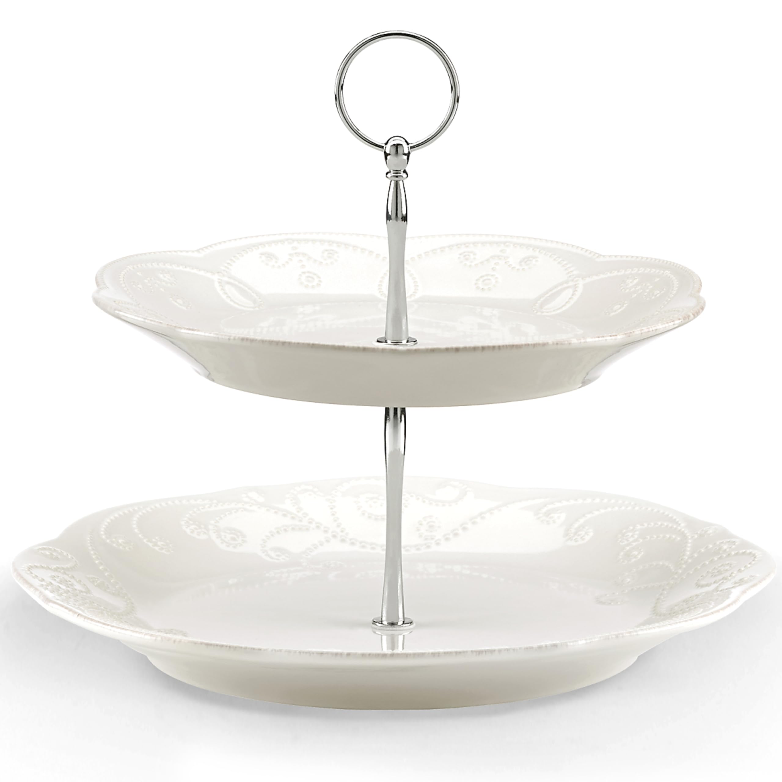 Lenox French Perle White Stoneware 2-Tier Serving Tray