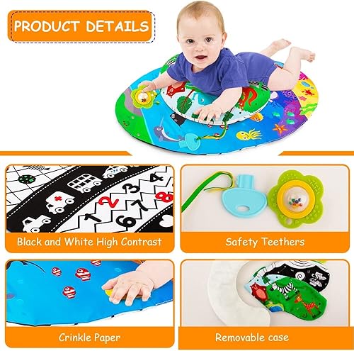 Miniatura 3 de teytoy Almohada para el tiempo boca abajo con papel arrugado y mordedores, juguete de descubrimiento infantil para bebés de 0 a 6 meses, juguetes