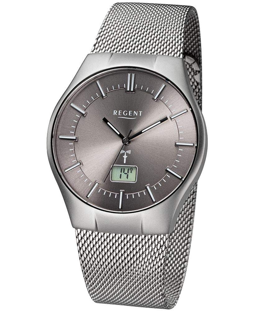 Regent Herren Funk Armbanduhr aus Edelstahl in der Farbe Silber-Grau 39mm Analog Digital, Wasserdichtigkeit: 3Bar, 11030138