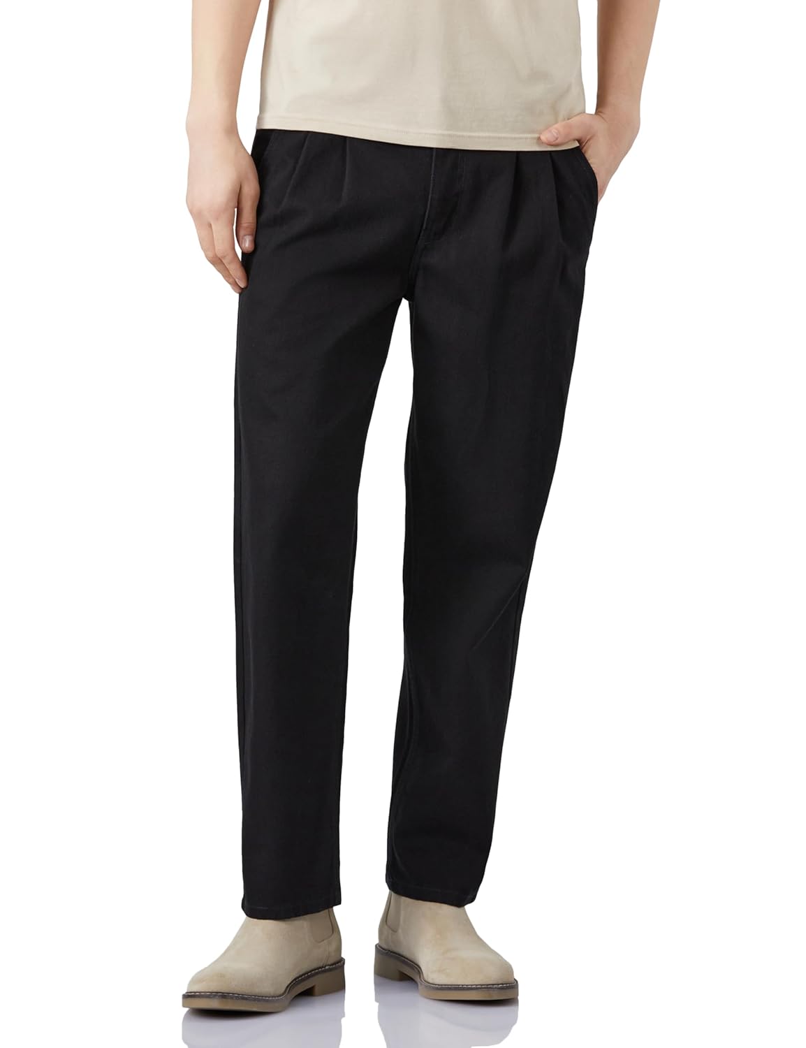 Amazon Brand – Symbol Men Men’s Pleated Baggy Fit Cotton Jeans | Mid Rise | Loose & Relaxed | Oversized Jeans Pant