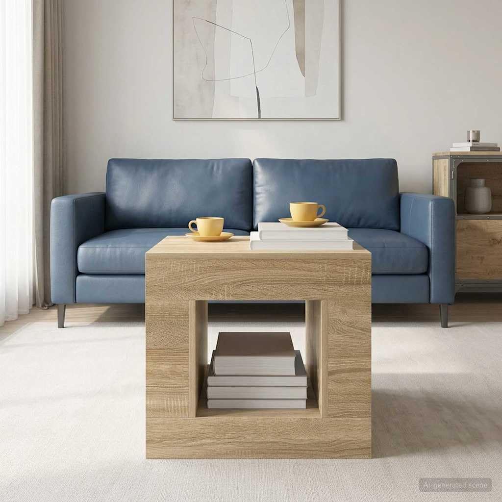 Table basse avec étagère et tiroir en bois beige pour petit espace