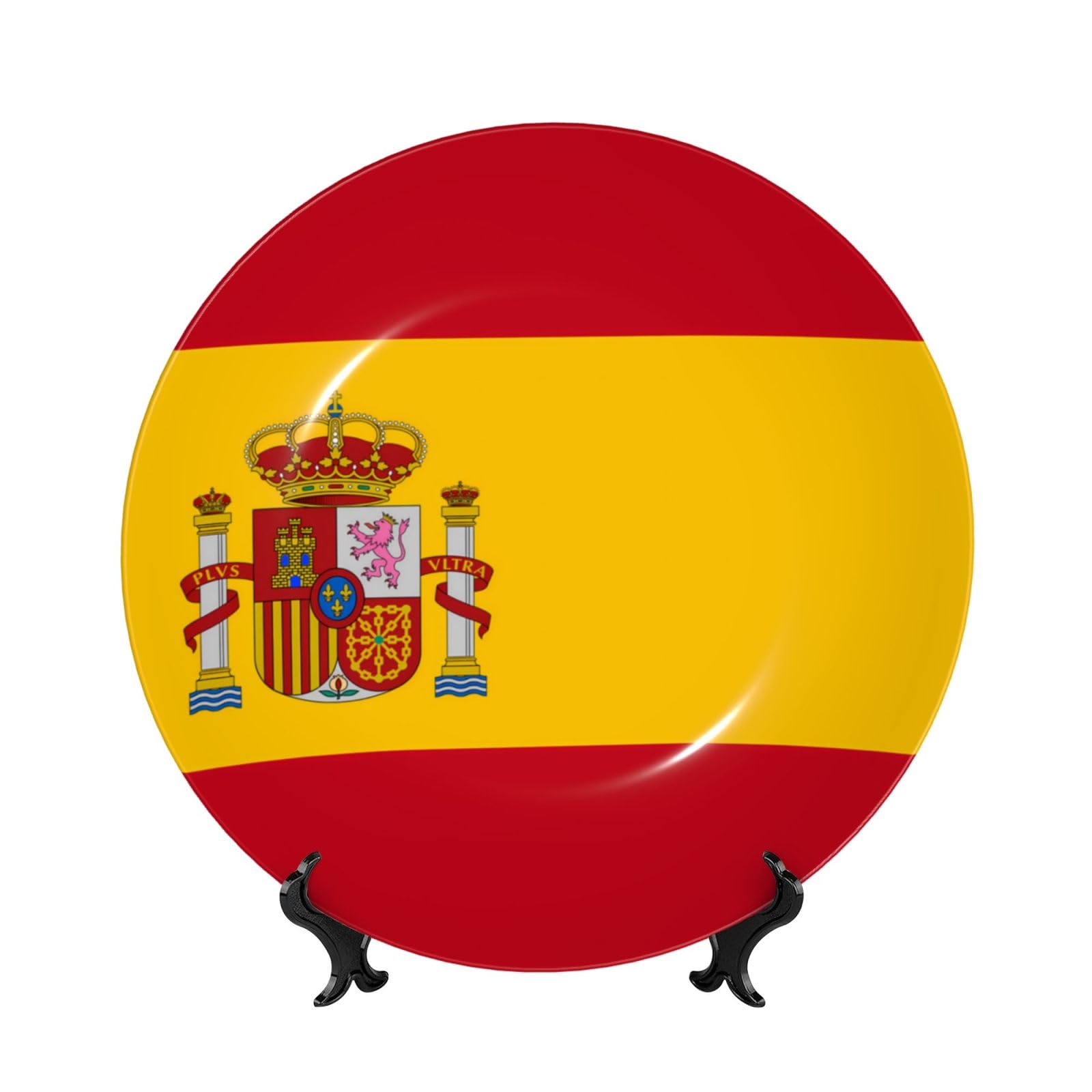 SXZVVBN Spanish flag Bone China Decorative Plate Art with Stand Removable Adhesive Hanging for Home Office 7in