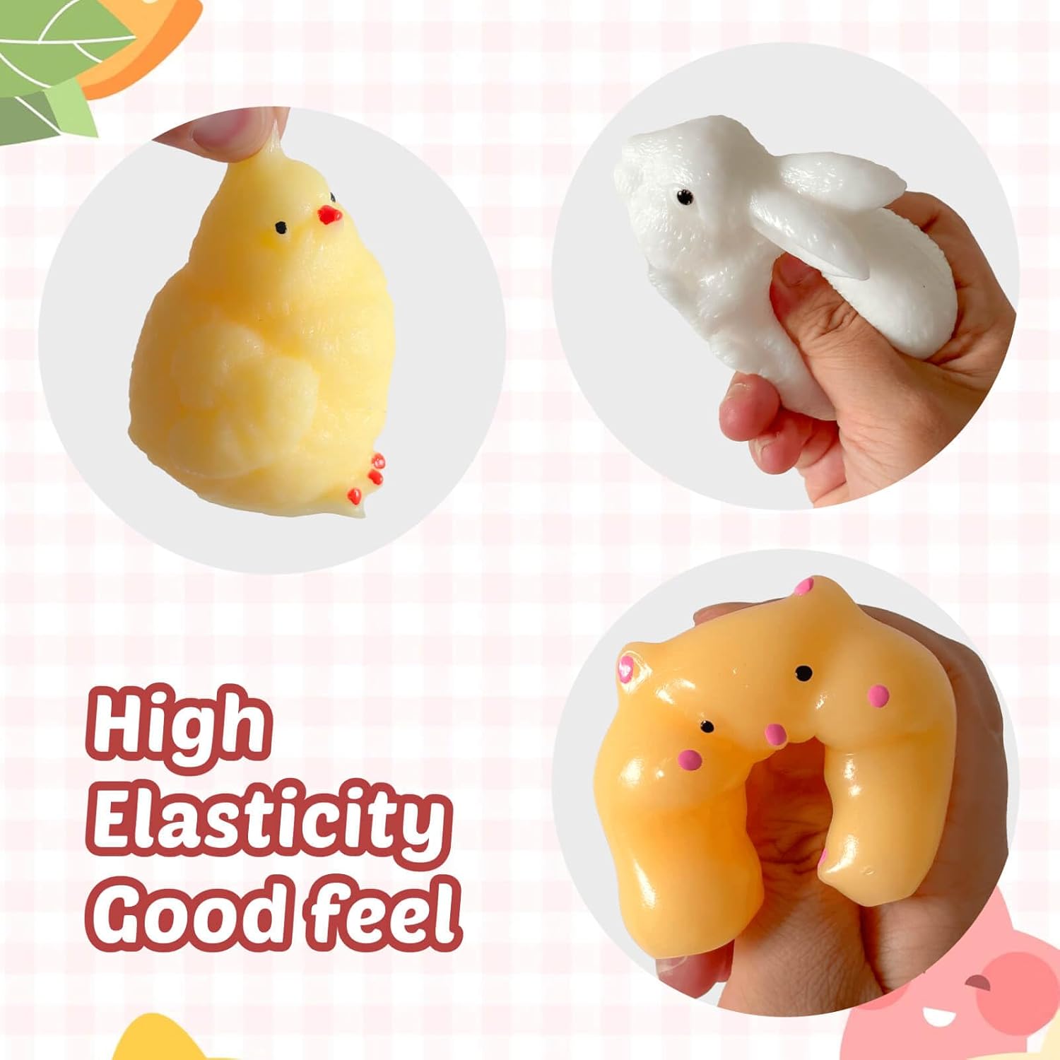 Taba Squishy Toys 4 Pack, Soft Sensory Fidget Squeeze Toys for Stress Relief, Kawaii Fufu Squishies for Kids & Adults, Party Favors, Goodie Bag Fillers