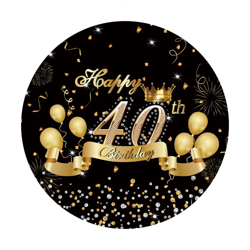 Runder Fotohintergrund „Happy 40th Birthday“ – 2,2 X 2,2 M, Polyester, Mit Gold & Glitzer-Design
