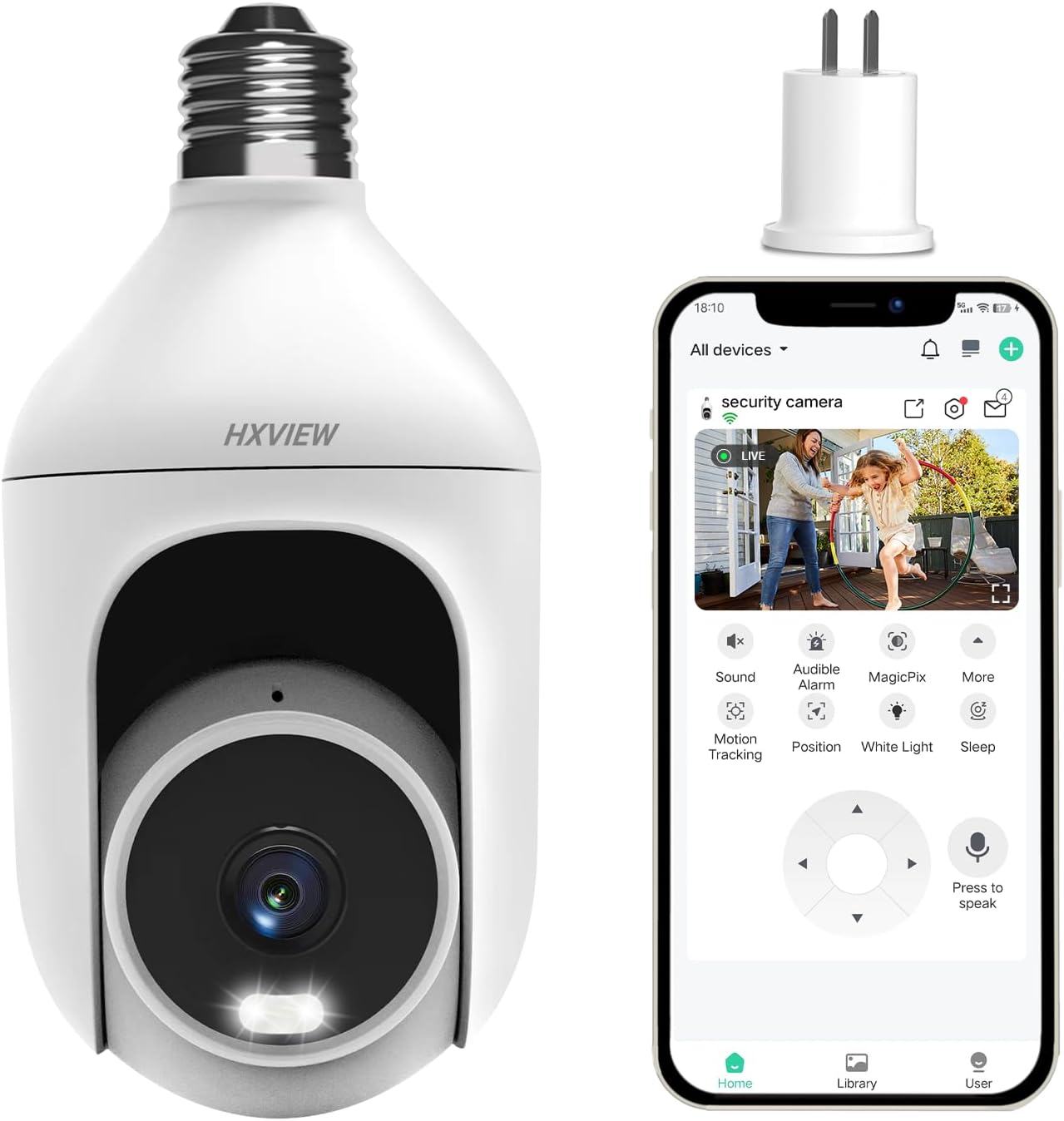 Light Bulb Security Camera,1080P 2.4GHz Light Socket