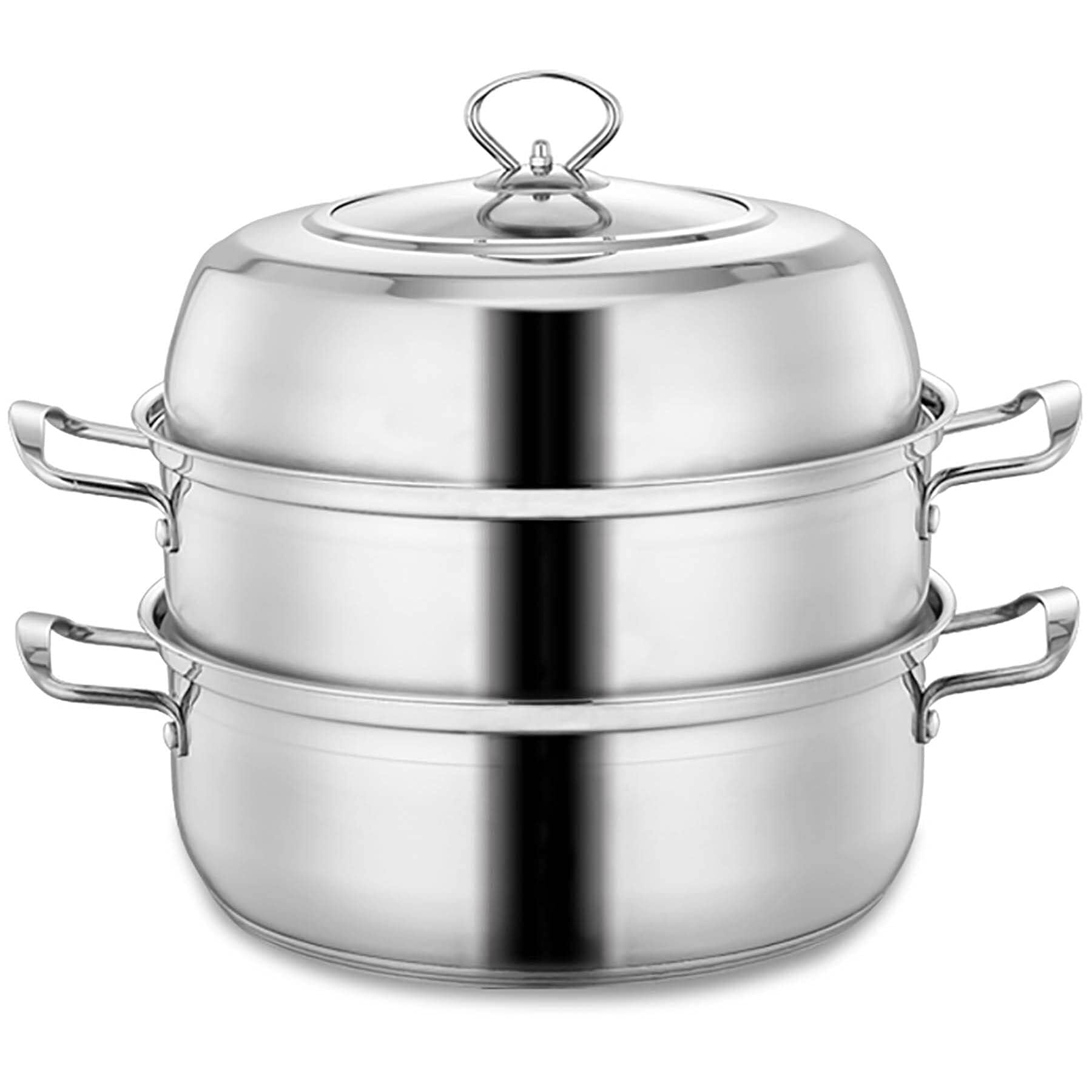 GTHTUHFD Stainless Steel Steamer Pot With Lid, Thickened Double Bottom Soup & Hot Pot For Steaming And Cooking,28Cm,28Cm (Size_Name 28Cm),size_name-28Cm