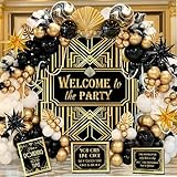 1920s Party Decorations, Roaring 20s Party Decorations, Great 20s Backdrop, Balloons Garland, Retro Jazz Party Roaring Twenties Signs for Speakeasy Decorations,1920 themed party