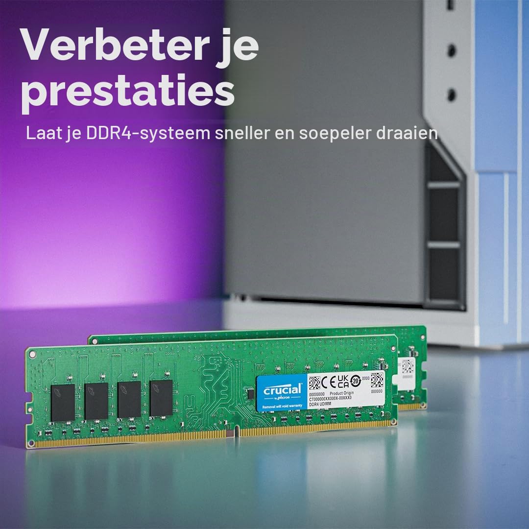 Crucial DDR4 RAM 16GB Kit (8GBx2) 3200MHz CL22, Desktopgeheugen