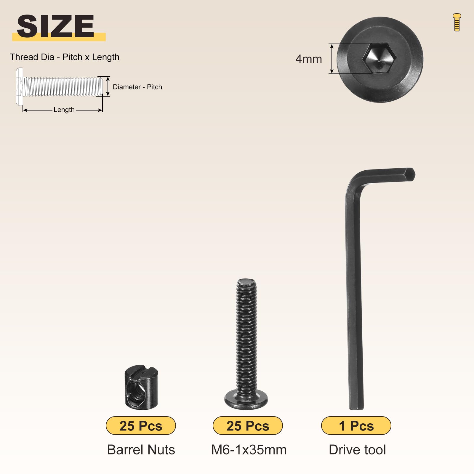 METALLIXITY Furniture Crib Screws Replacement Set including Wrench(M6-1x35mm) 50Pcs - Image 2