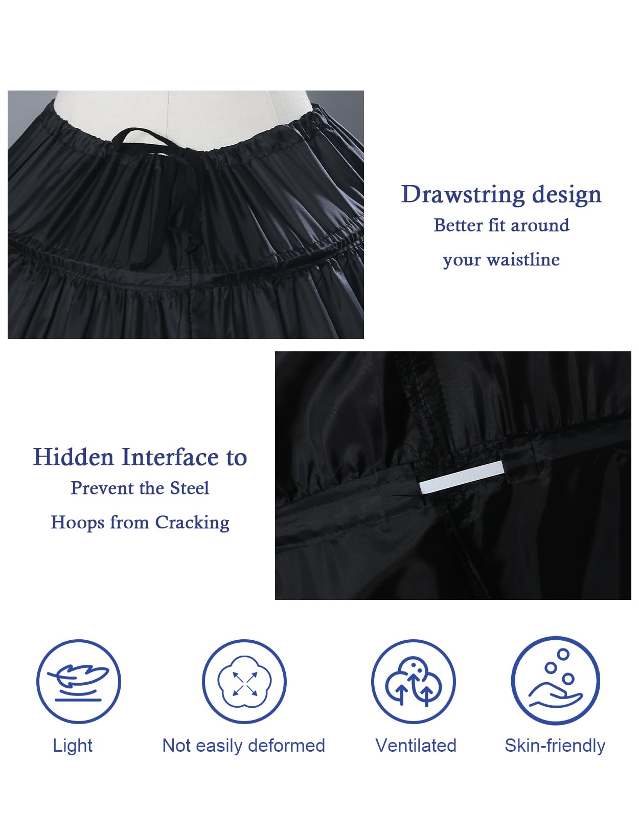 BEAUTELICATE Damen Reifrock Lange Petticoat Unterrock Ballkleid Brautkleid Prinzessin Crinoline 6 Reifen für Hochzeitskleid Brautkleid 9 Farben