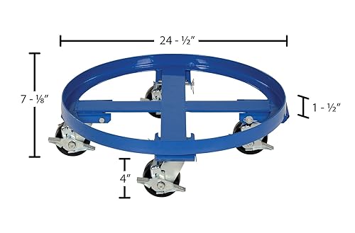 Miniatura 3 de Vestil DRUM-HD - Carretilla de tambor móvil resistente de acero de 24-1/2 pulgadas x 24-1/2 pulgadas x 8 pulgadas, 2000 libras, capacidad azul