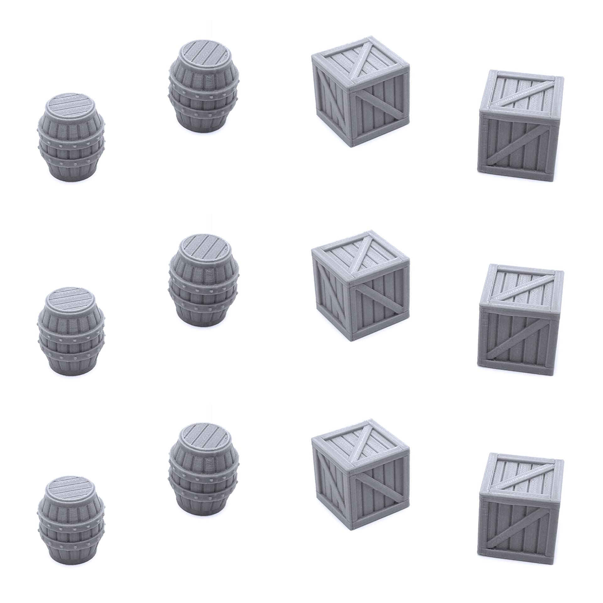 Crates and Barrels, 3D Printed Tabletop RPG Scenery and Wargame Terrain for 32mm Miniatures