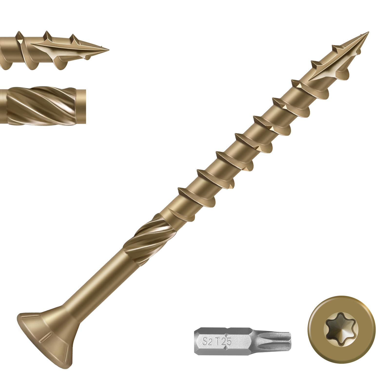 VGBUY Deck Screws #10 x 3 Inch Heavy Duty Exterior Wood Screws,Torx Drive Head Deck Screw Bronze Rust Resistant Epoxy Coated,Long Outdoor Screws with
