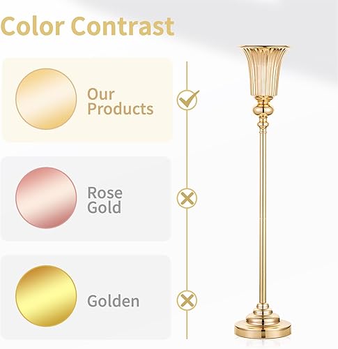 Miniatura 4 de NUPTIO Jarrón de flores para mesa de boda 2 piezas de 26.7 "de alto soporte plateado jarrones de trompeta de metal para decoración de mesa de fiesta