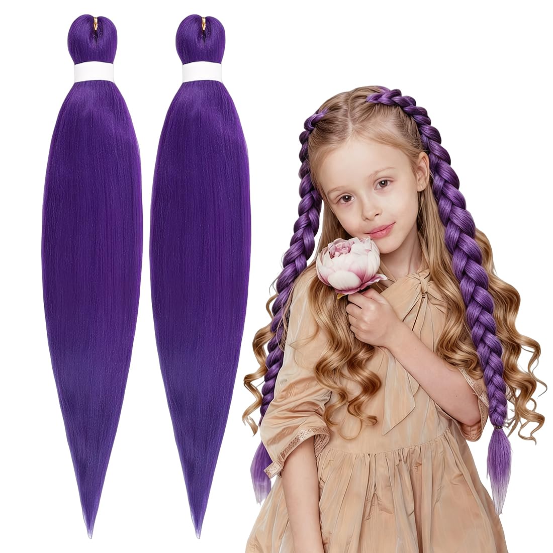 Lunghi Viola Capelli Extension,Prestirati Sintetici Viola Capelli Trecce,Coda capelli extension Lunghe Trecce Violas Per Trecces, Violas Capellis Finti Trecces Parrucca Festa Halloween Costume Cosplay